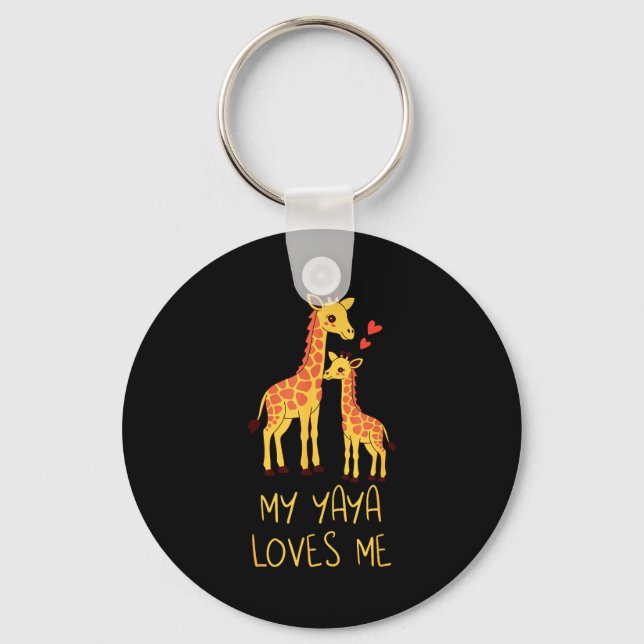 Cute Baby Giraffe And Grandma My Yaya Loves Me  Schlüsselanhänger (Vorderseite)