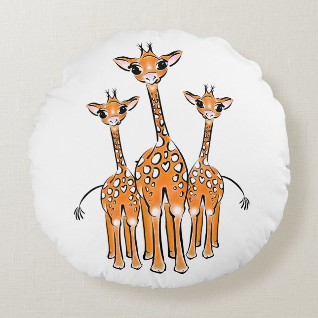 Cute Baby Giraffe, animaux de safari Coussin rond (Devant)