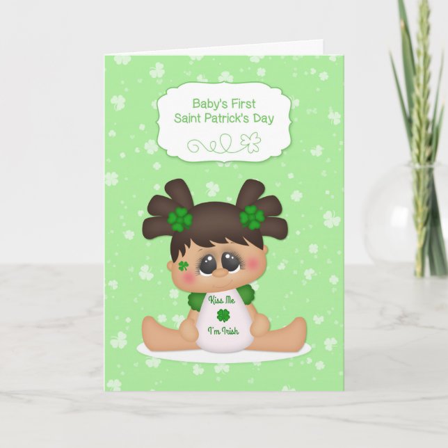 Cute Baby Girl, Baby's 1st St. Patrick's Day Karte (Vorderseite)