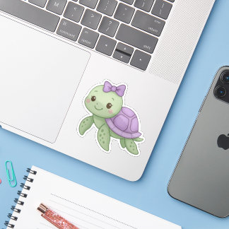 Cute Baby Girl Tortoise Sticker with Purple Shell 