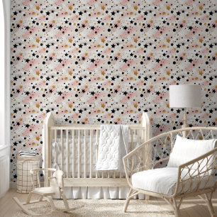 Cute baby girls stars pattern nursery tapete