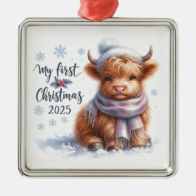 CUTE BABY HIGHLAND COW FOR MY FIRST CHRISTMAS ORNAMENT AUS METALL (Vorne)