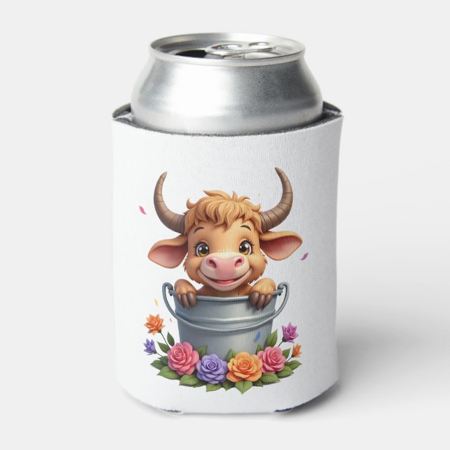Cute Baby Highland Cow With flowers Calf Animal co Dosenkühler (Kanne Vorderseite)
