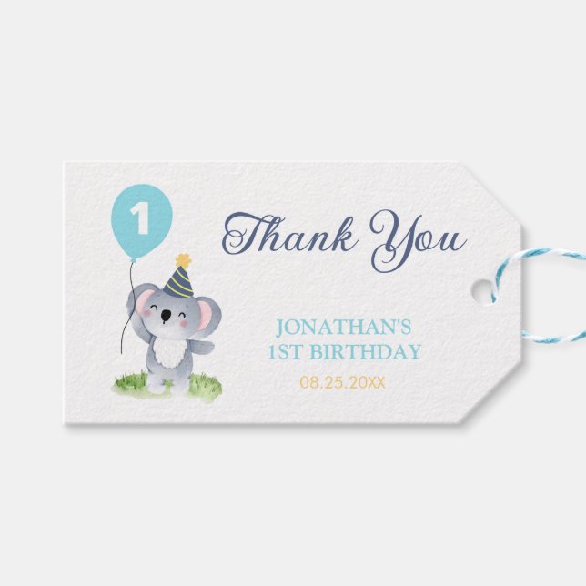 Cute Baby Koala Balloon Birthday Geschenkanhänger (Vorderseite (Horizontal))