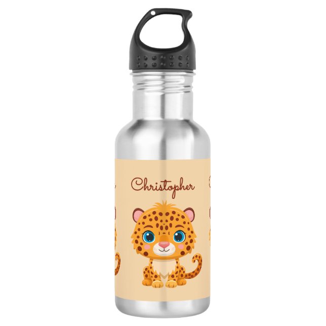Cute Baby Leopard Safari Animal Kids Edelstahlflasche (Vorderseite)