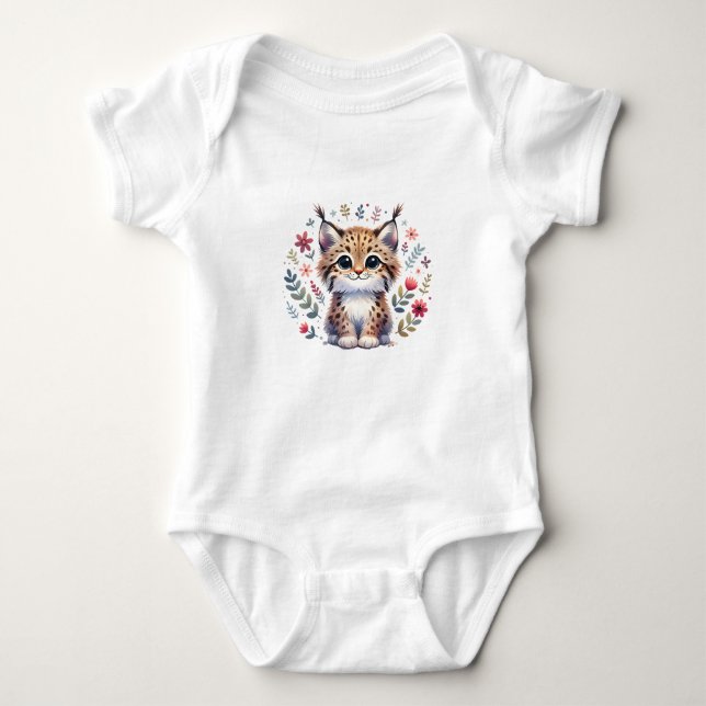 Cute Baby Lynx with Flowers Baby Strampler (Vorderseite)