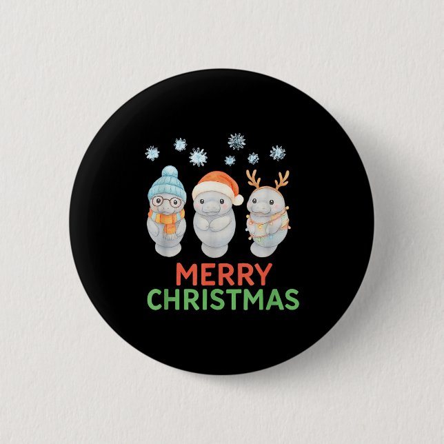 Cute Baby Manatee Santa Reindeer Christmas Manatee Button (Vorderseite)
