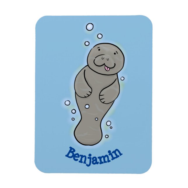Cute baby manatee with bubbles illustration magnet (Vertikal)