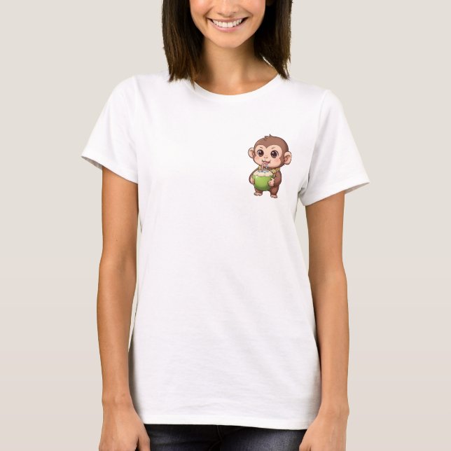 Cute Baby Monkey Drinking Fresh Coconut Water T-Shirt (Vorderseite)