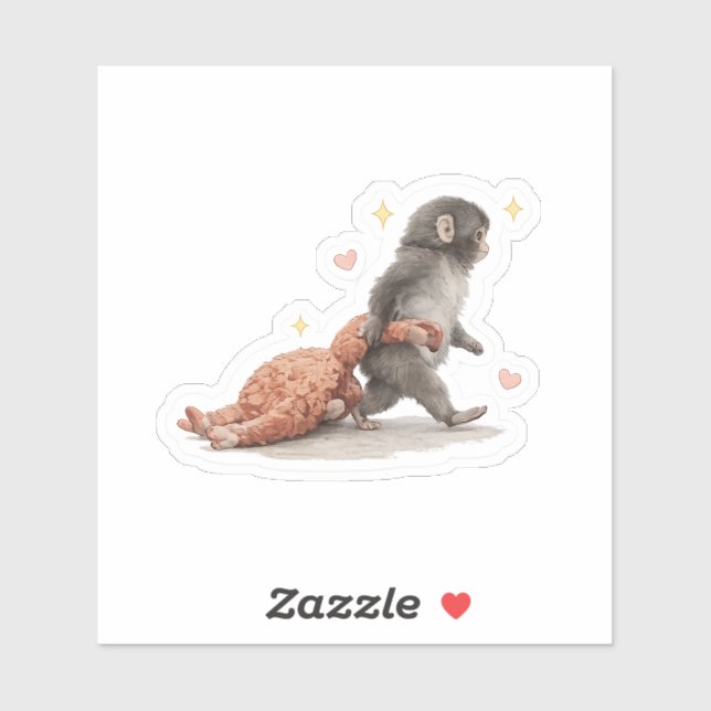 Cute Baby Monkey Sticker – Emotional Support Anima (Feuille)
