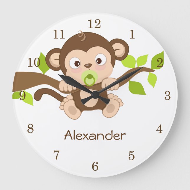 Cute Baby Monkey Wall Clocks Große Wanduhr (Vorderseite)