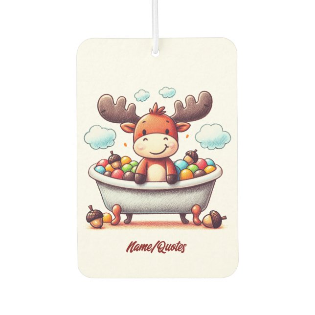 Cute Baby Moose Bath Time Cartoon Illustration Autolufterfrischer (Vorderseite)