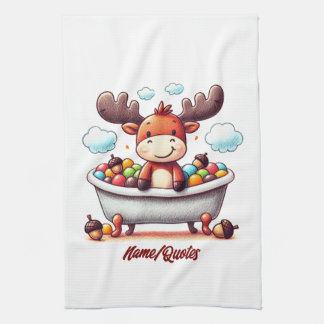 Cute Baby Moose Bath Time Cartoon Illustration Geschirrtuch