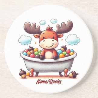 Cute Baby Moose Bath Time Cartoon Illustration Getränkeuntersetzer