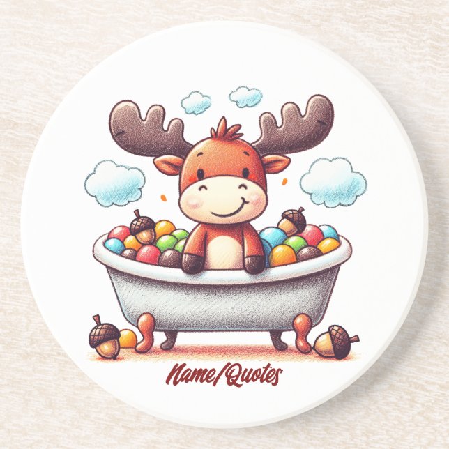 Cute Baby Moose Bath Time Cartoon Illustration Getränkeuntersetzer (Vorne)