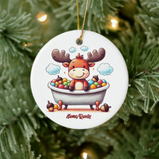 Cute Baby Moose Bath Time Cartoon Illustration Keramik Ornament