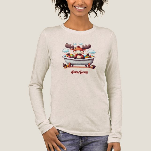 Cute Baby Moose Bath Time Cartoon Illustration Tri-Blend Shirt (Vorderseite)