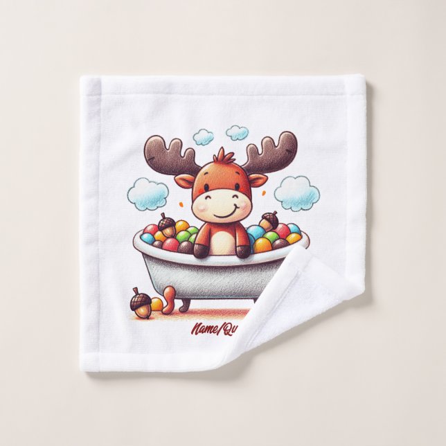 Cute Baby Moose Bath Time Cartoon Illustration Waschlappen (Waschlappen)