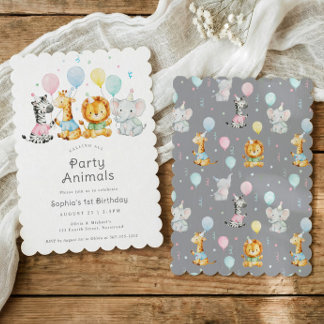 Cute Baby Party Animals Kids Birthday Party Einladung