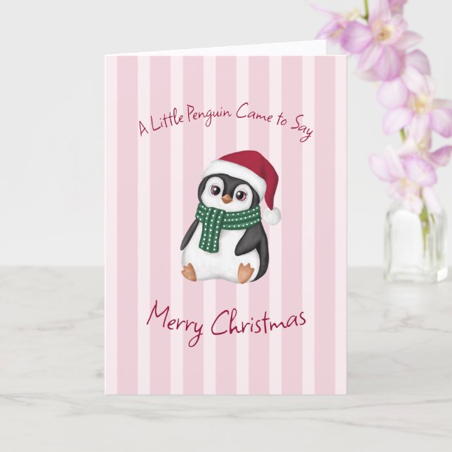 Cute Baby Penguin Wearing Santa Hat Christmas Karte (Orchidee)