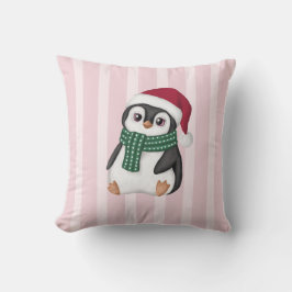 Cute Baby Penguin Wearing Santa Hat Christmas Kissen