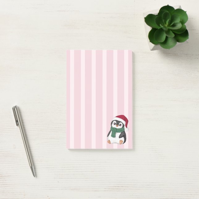 Cute Baby Penguin Wearing Santa Hat Christmas Post-it Klebezettel (Büro)