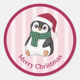 Cute Baby Penguin Wearing Santa Hat Christmas Runder Aufkleber