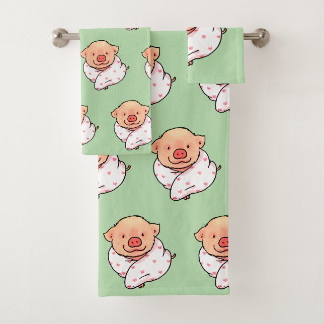 Cute Baby Pig Wrapped in Blanket Badhandtuch Set (Insitu)