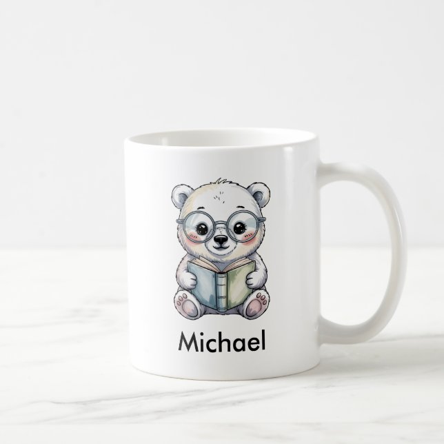 Cute Baby Polar Bear Reading a Book Kaffeetasse (Rechts)