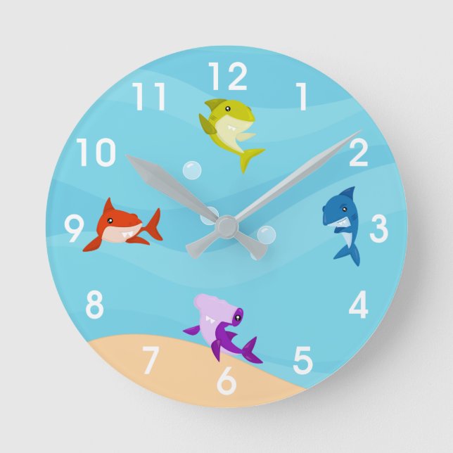 Cute Baby Shark Kid's Room Nursery Runde Wanduhr (Vorderseite)