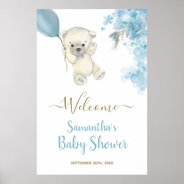 Cute Baby shower Teddy Boy Affiche de bienvenue aq (Devant)