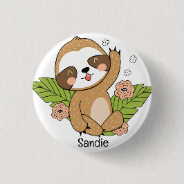 Cute Baby Sloth Custom Name Button