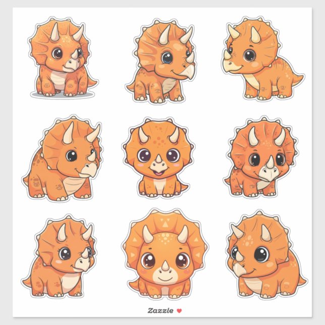 Cute Baby Triceratops Dinosaur Vinyl Sticker (Blatt)
