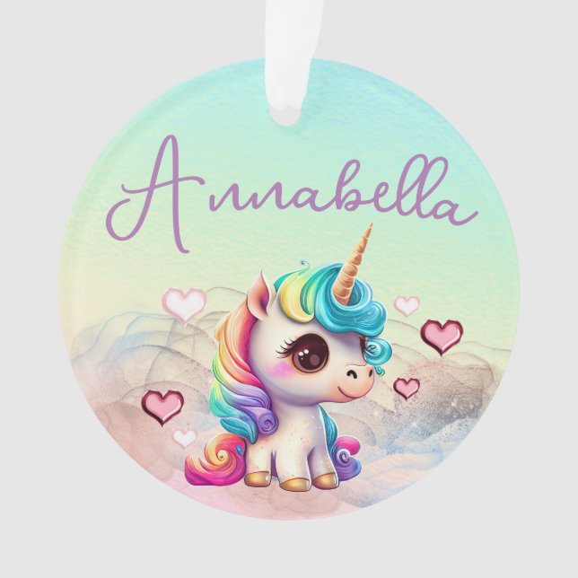 Cute Baby Unicorn et Coeurs sur Rainbow (devant)