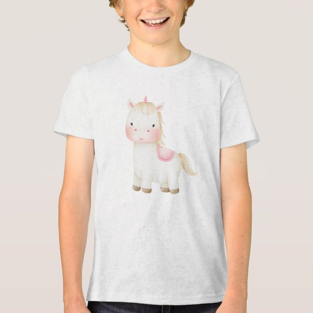 Cute Baby Unicorn Illustration Tri-Blend Shirt (Vorderseite)