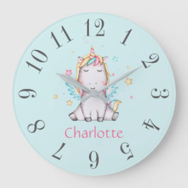 Cute Baby Unicorn Soft Teal Personalized Große Wanduhr
