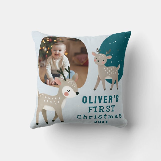 Cute Baby's 1st Christmas Photo Reindeer Kissen (Rückseite)