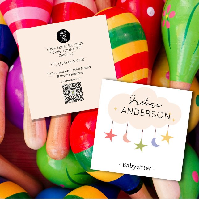 Cute Babysitter Business Card | Fun & Friendly i Quadratische Visitenkarte (Von Creator hochgeladen)
