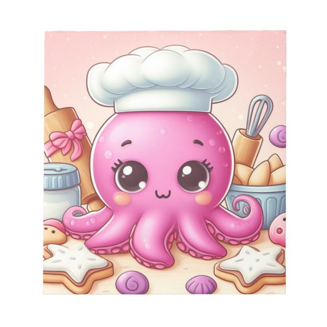 Cute baking octopus blank notepad notizblock (Vorderseite)