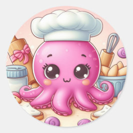 Cute baking octopus circle sticker