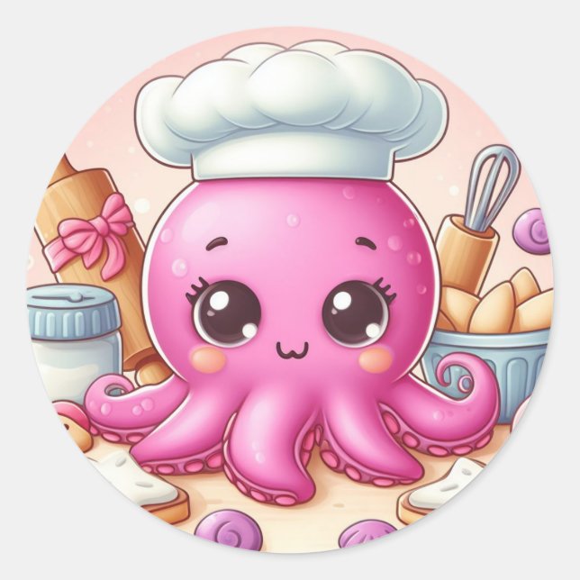 Cute baking octopus circle sticker (Vorderseite)