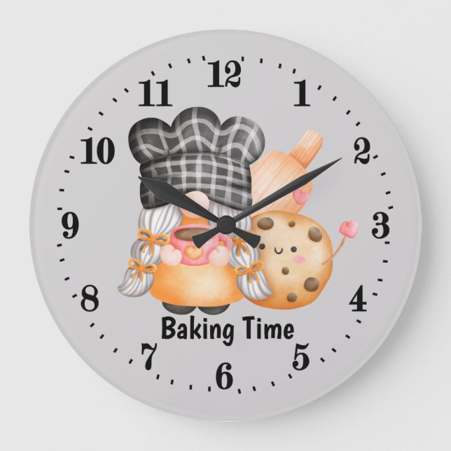 cute baking time gnome cookie große wanduhr (Vorderseite)