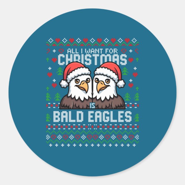 Cute Bald Eagles Christmas Ugly Xmas Sweater Patri Runder Aufkleber (Vorderseite)