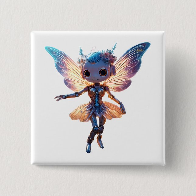 Cute Ballerina Dancing Robot Pixie Button (Vorderseite)