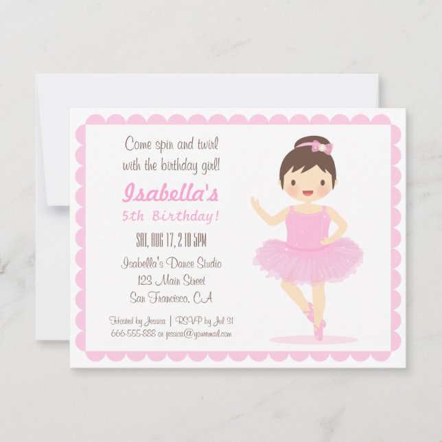 Cute Ballerina Fille Anniversaire Invitations (Devant)