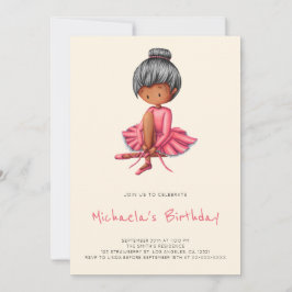 Cute Ballerina Pink Tutu Black Girl Birthday Einladung