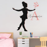 Cute Ballerina Silhouette Pink Monogram Name Wandaufkleber<br><div class="desc">Beautiful design featuring a black and pink silhouette ballerina with monogram and name,  along with floating watercolor hearts. Replace with your monogram and name of choice. Ideal gift idea for that special girl's bedroom.</div>