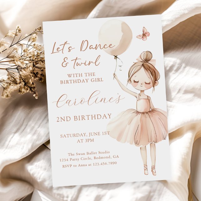 Cute Ballet Ballerina Invitation Anniversaire (Créateur téléchargé)