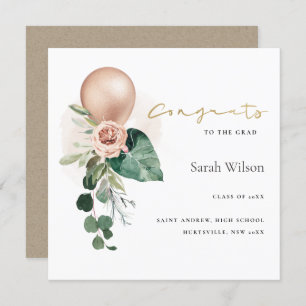 CUTE BALLOON FLORAL GRAD FAIRE-PART