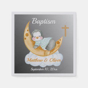Cute Baptism Baby Penguin And Moon Serviette